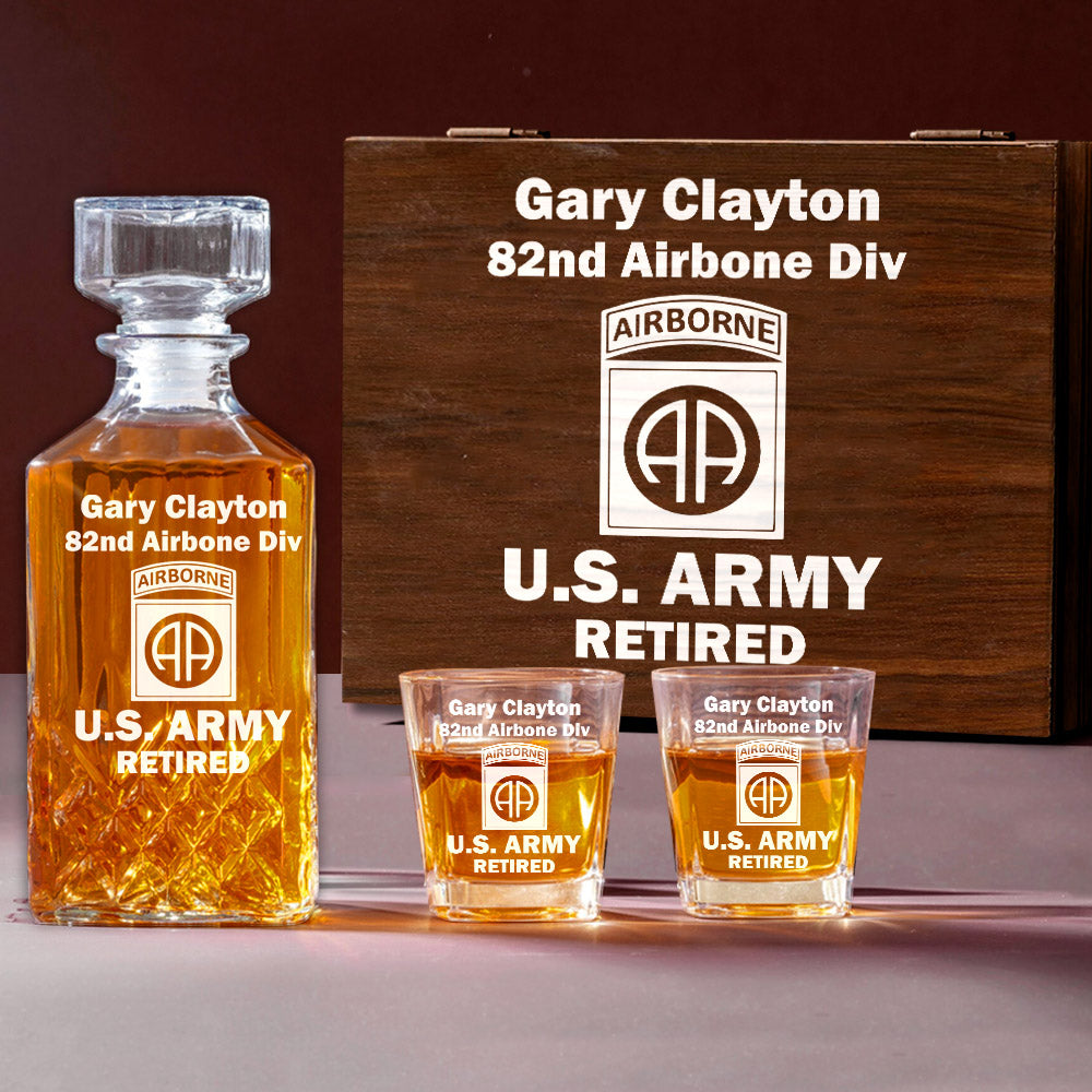 US Military Custom Dision Logo Personalized Whiskey Decanter Set Gift For Veteran Military Retired H2511