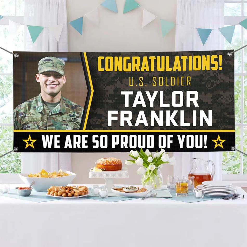 03042026 U.S. Military Graduation Banner Congratulations Soldier We Are So Proud Of You Custom Congrats Banner for Your Soldier's Big Day H2511 Trna