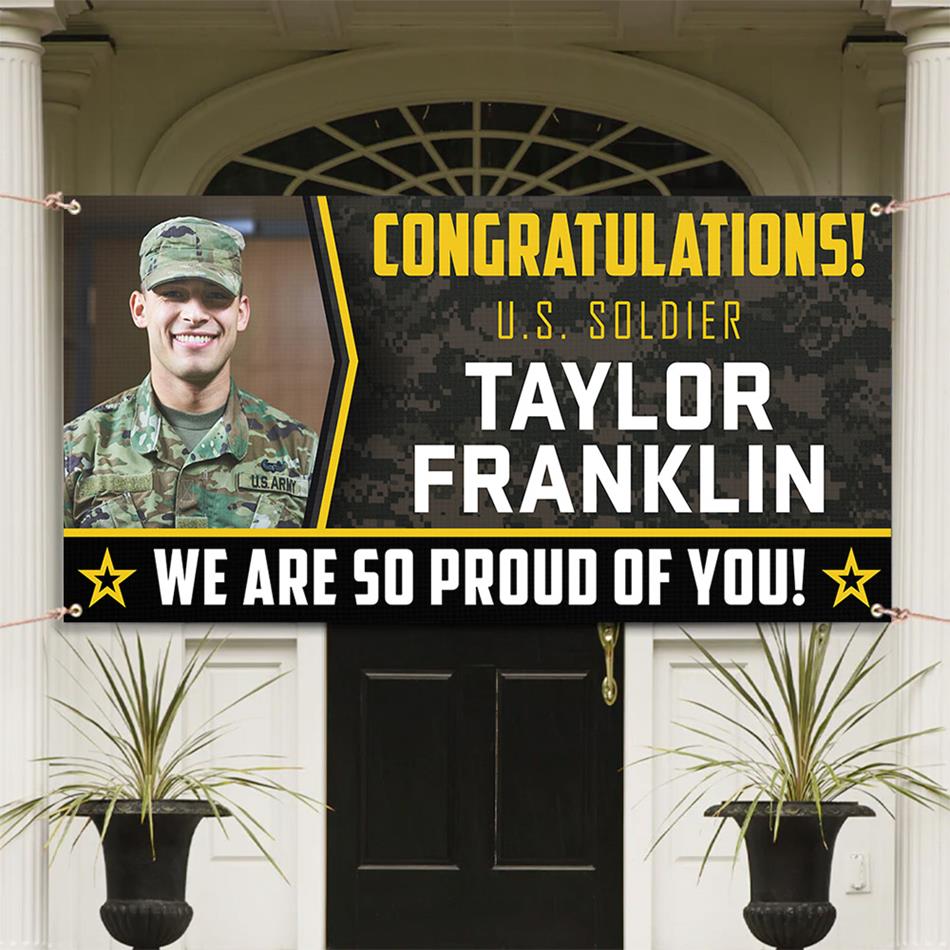 03042026 U.S. Military Graduation Banner Congratulations Soldier We Are So Proud Of You Custom Congrats Banner for Your Soldier's Big Day H2511 Trna