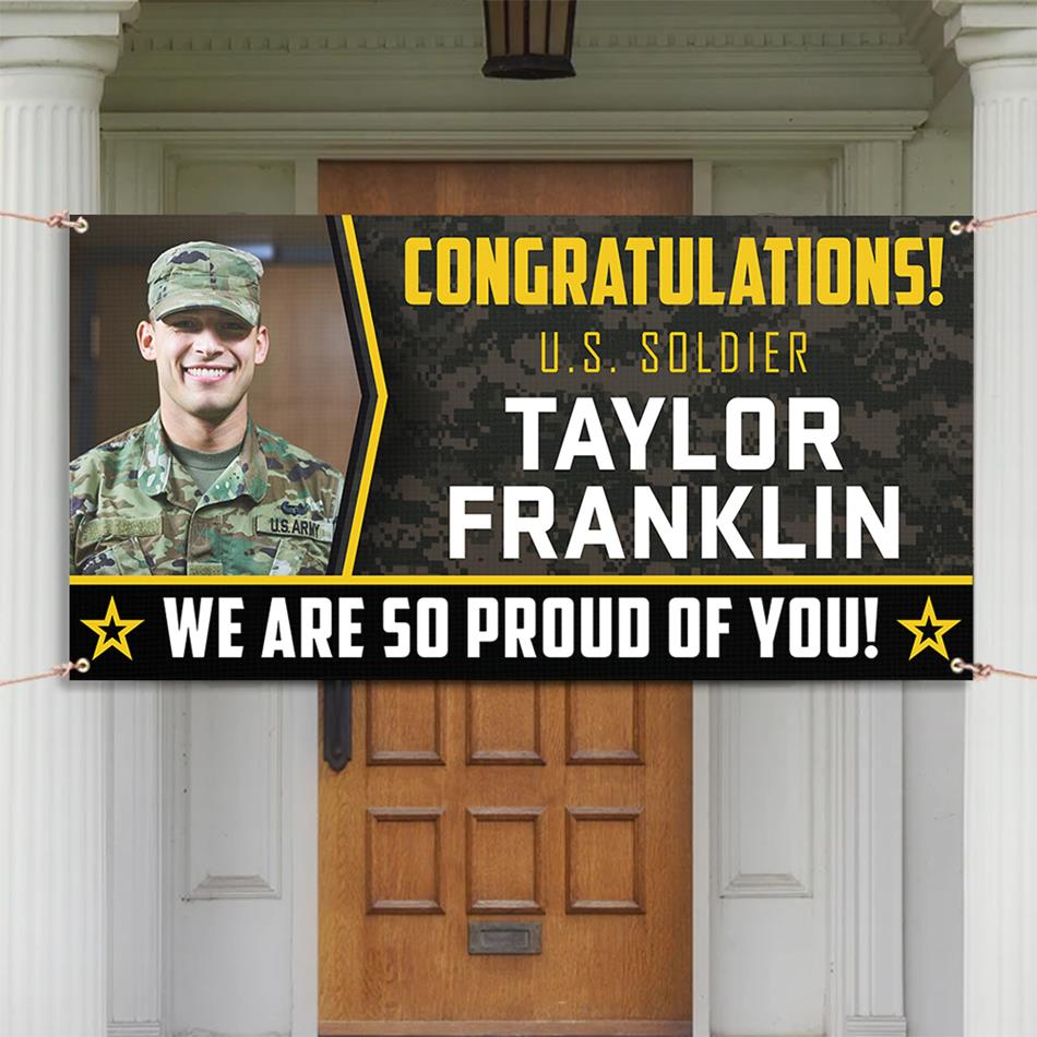 03042026 U.S. Military Graduation Banner Congratulations Soldier We Are So Proud Of You Custom Congrats Banner for Your Soldier's Big Day H2511 Trna