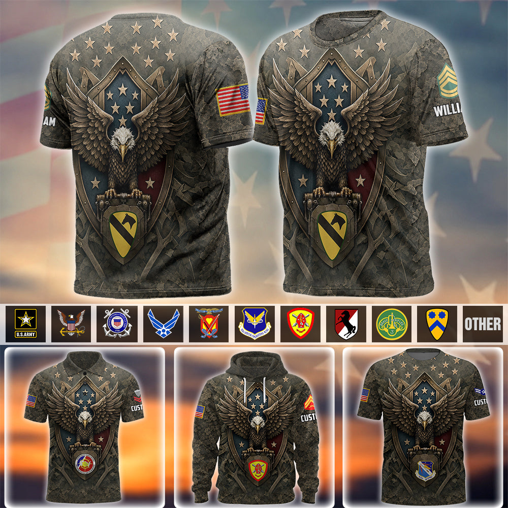 Custom All Over Print Shirt Veteran Ealge Custom Division Rank Gift For Veterans K1702 MT2