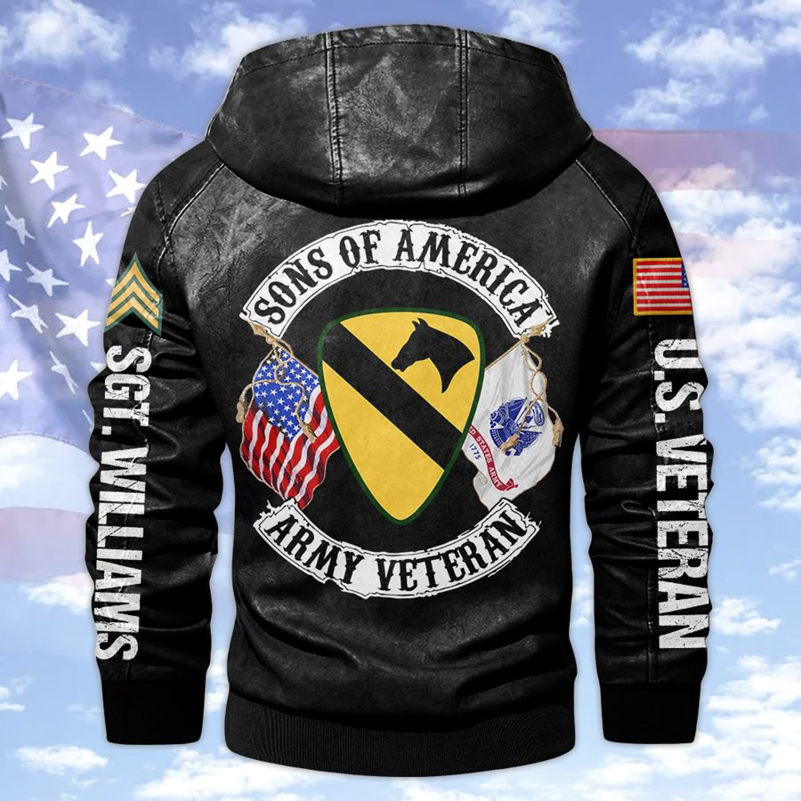 Sons of America Custom Division Name Leather Jacket Gift For US Military Veteran H2511 Trna