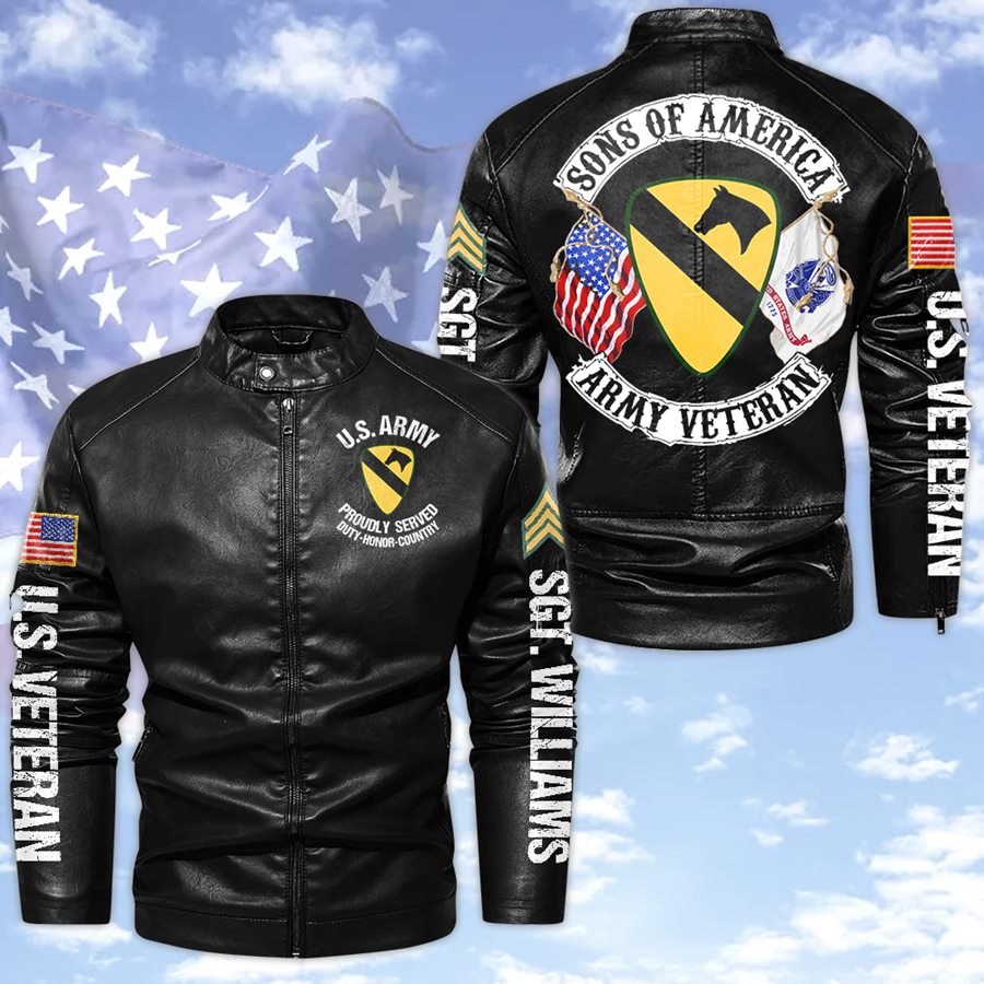 Sons of America Custom Division Name Leather Jacket Gift For US Military Veteran H2511 Trna