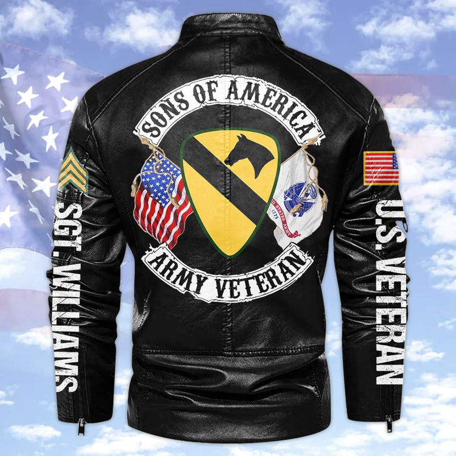 Sons of America Custom Division Name Leather Jacket Gift For US Military Veteran H2511 Trna