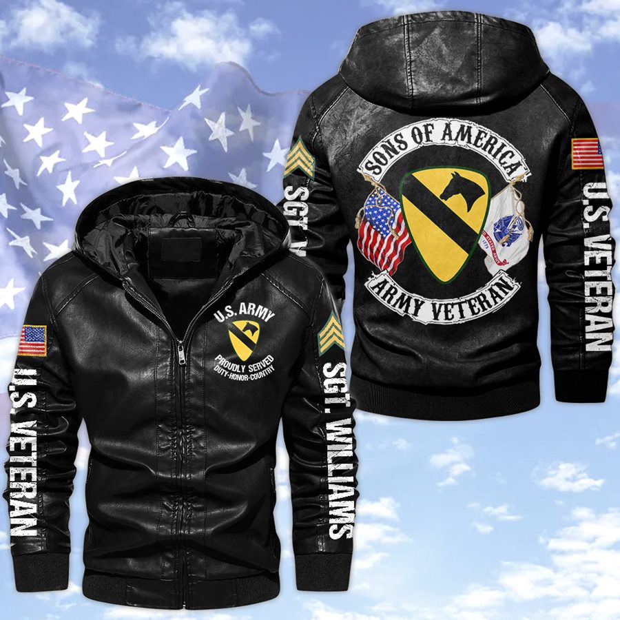 Sons of America Custom Division Name Leather Jacket Gift For US Military Veteran H2511 Trna