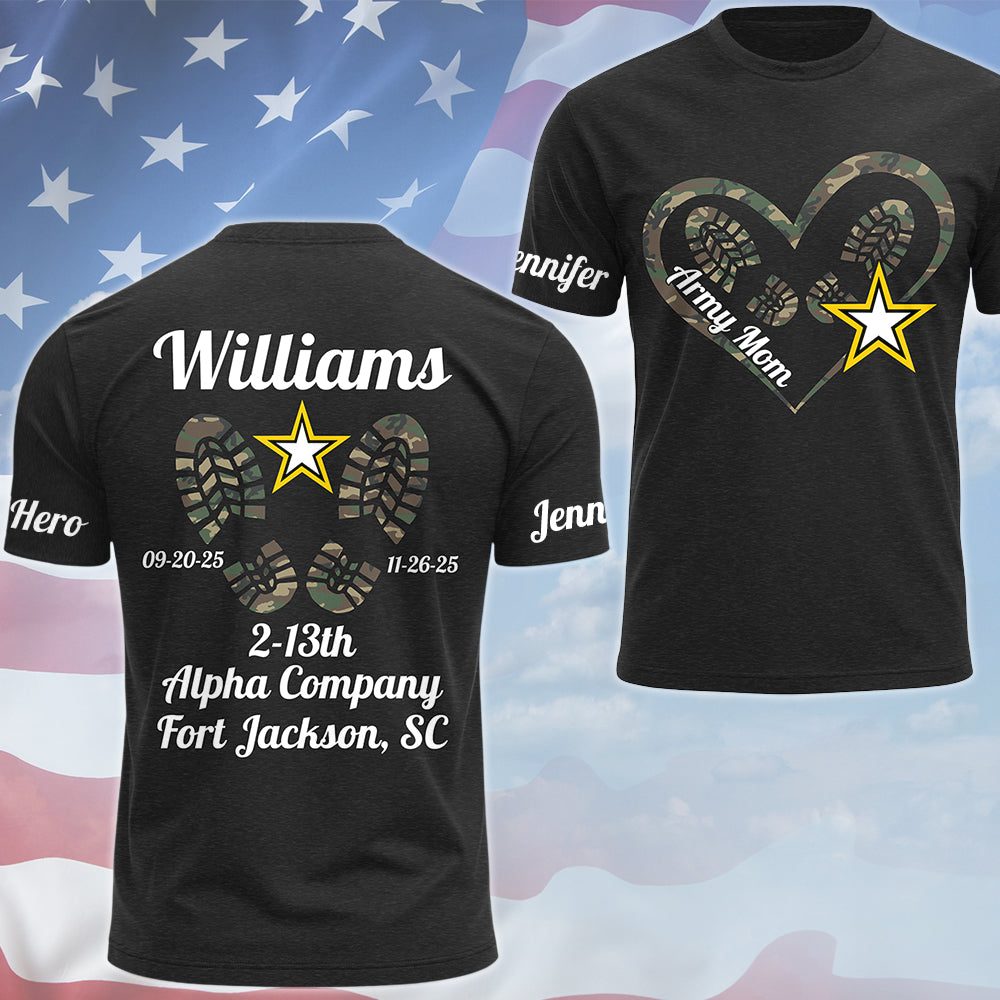 Army Mom Heart Boot Print Hoodie Personalized All Over Print Shirt Hoodie Custom with Name & Unit – My Son My Hero Gift For Military Family H2511 Trna