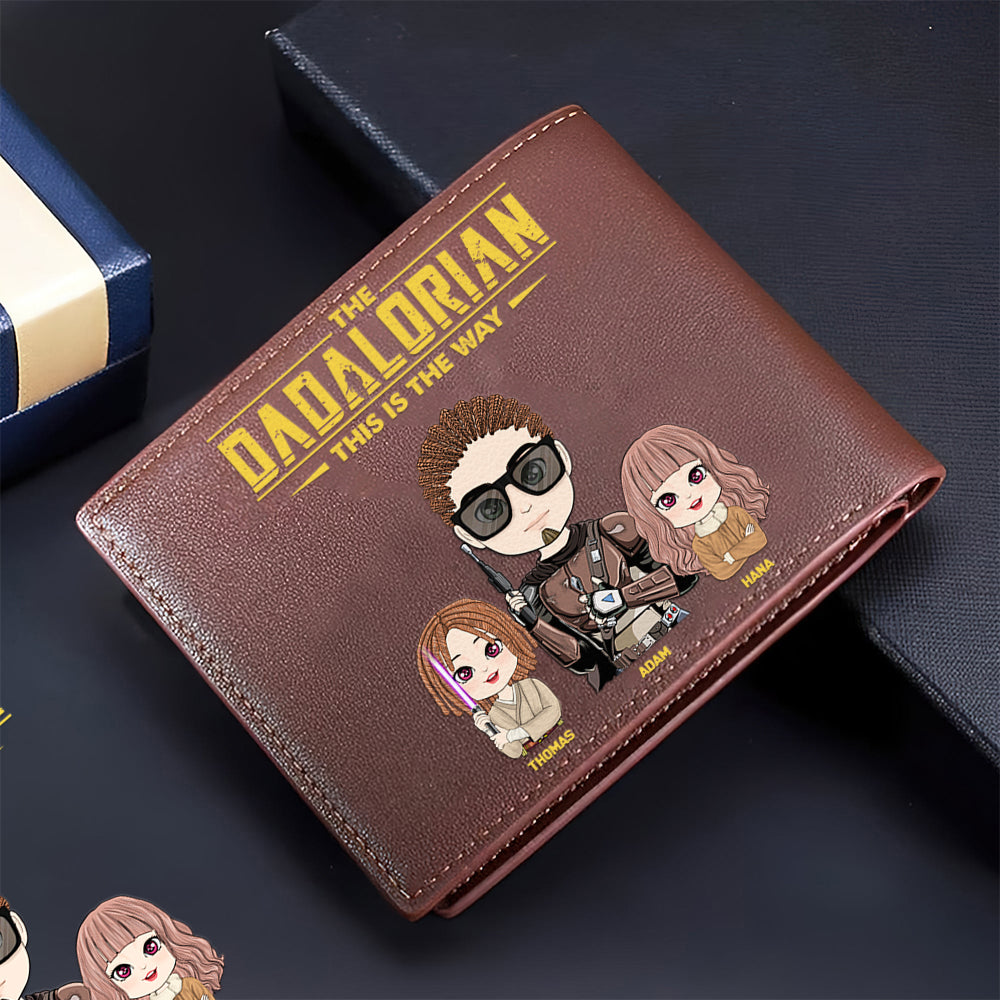 The Dadalorian This Is The Way Personalized Leather Wallet Gift For Dad - Custom Cute Art Nickname With Kids
