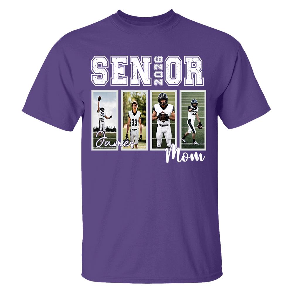 Custom 2026 Senior Football Mom Shirt, Custom Football Player Photos Shirt, Football Mama Shirt with Name & Jersey Number, Senior Night Tee Nh00