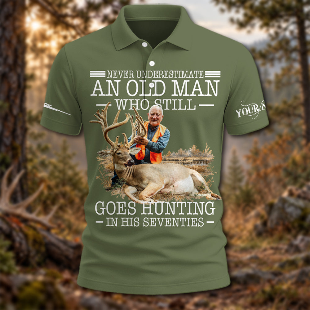 Never Underestimate An Old Man Hunting - Custom Photo Hunting Shirt - Gift for Dad, Grandpa, Hunters A2110 Pt99