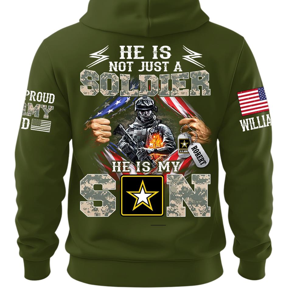 He Is Not Just A Soldier He Is My Son Proud Dad of a US Soldier Ripped Flag Custom Shirt For Proud Army Mom Dad Sister Family Members Shirt H2511 Trna