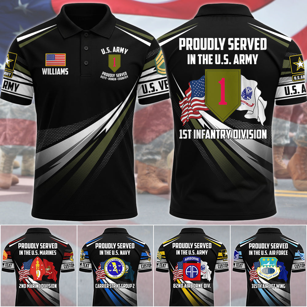 Custom Branch Division Rank Proudly Served Duty Honor Country Personalized All Over Print Shirt For Veteran Dad Grandpa Veterans Day Gift H2511 Trna