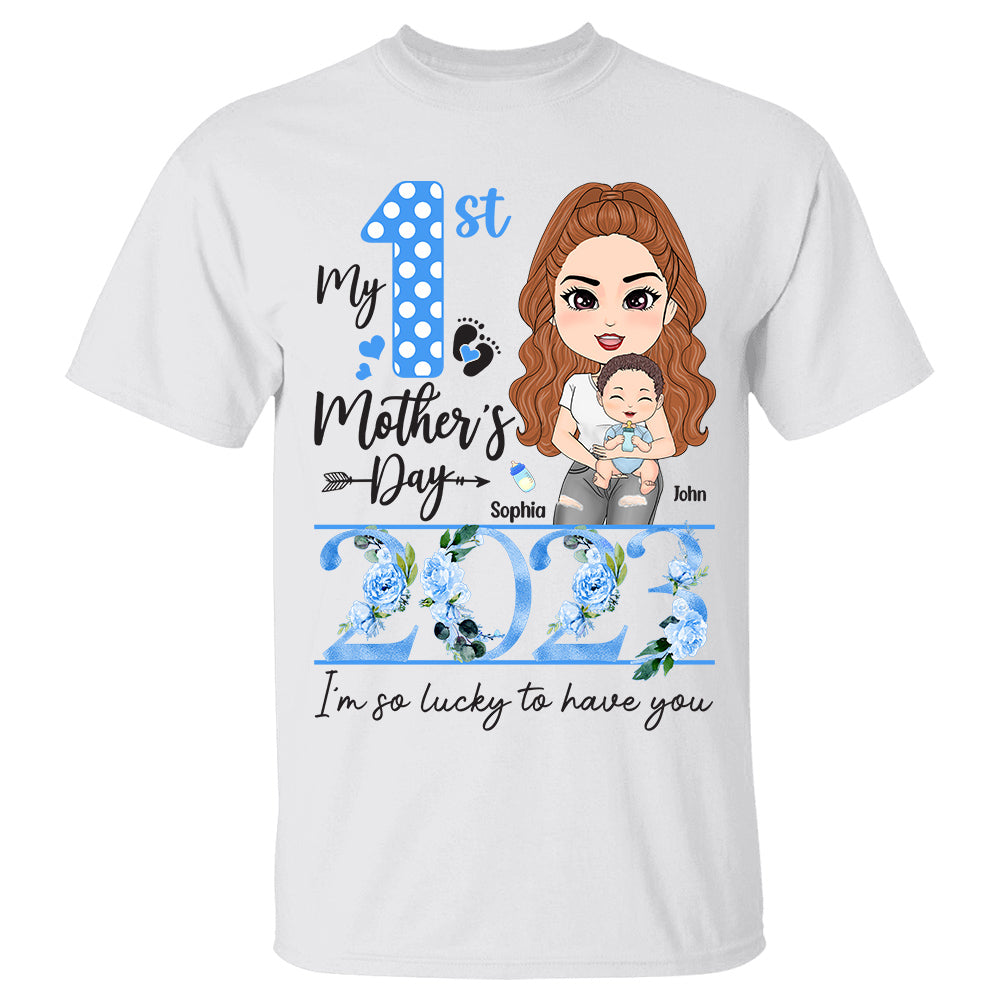 My 1st Mother's Day 2024 I Am So Lucky To Have You Custom shirt For First Mom Baby Onesie Gift H2511