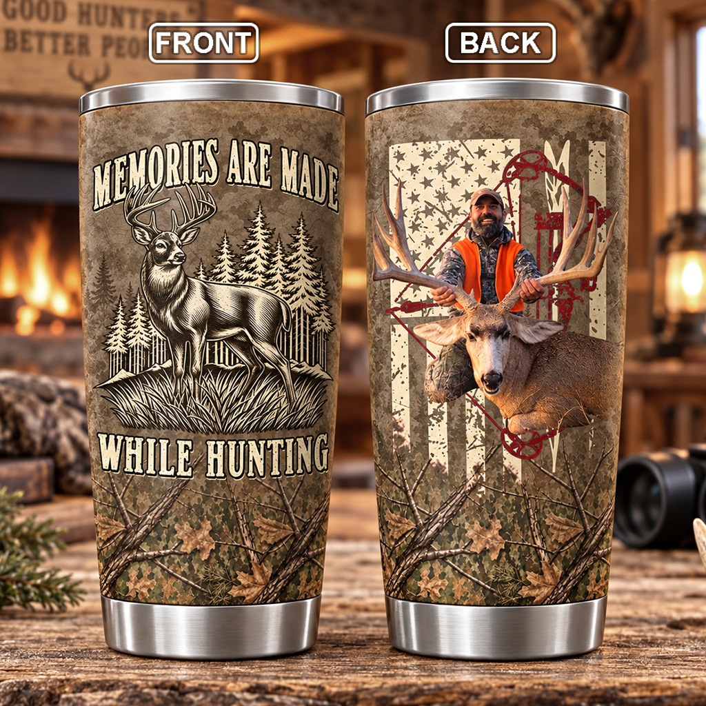 Memories Are Made While Hunting - Personalized Hunting Tumbler - Gifts for Hunter, Christmas Gifts for Husband, Dad, Father's Day A2110 Hv01