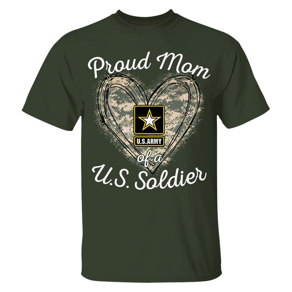 Proud Mom Of A U.S. Soldier Camo Heart Custom Shirt For Military Mom Grandma Sister... Family H2511 Trna