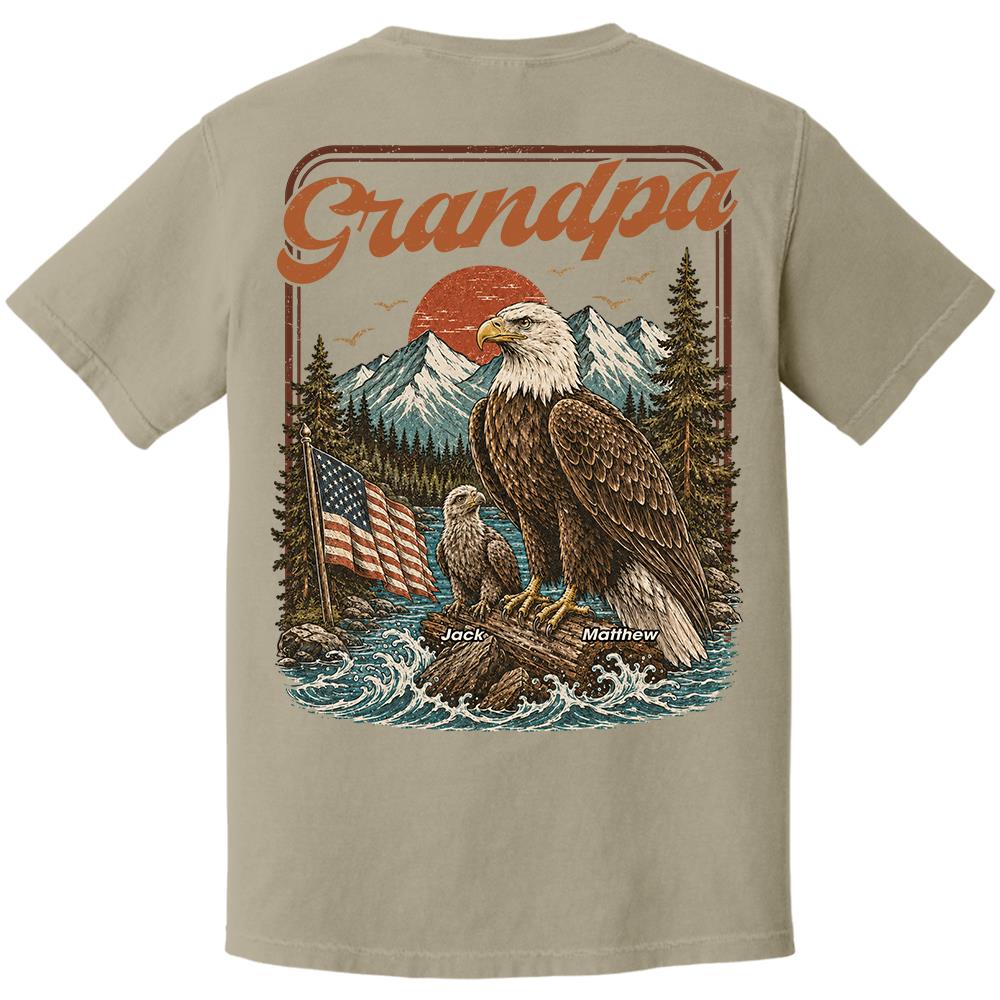 Personalized Papa America Eagle Patriotic T-Shirt Father Day Gifts for Dad Funny Papa Tshirt Cool Daddy Eagle Vintage Retro Shirt for Men Hv01