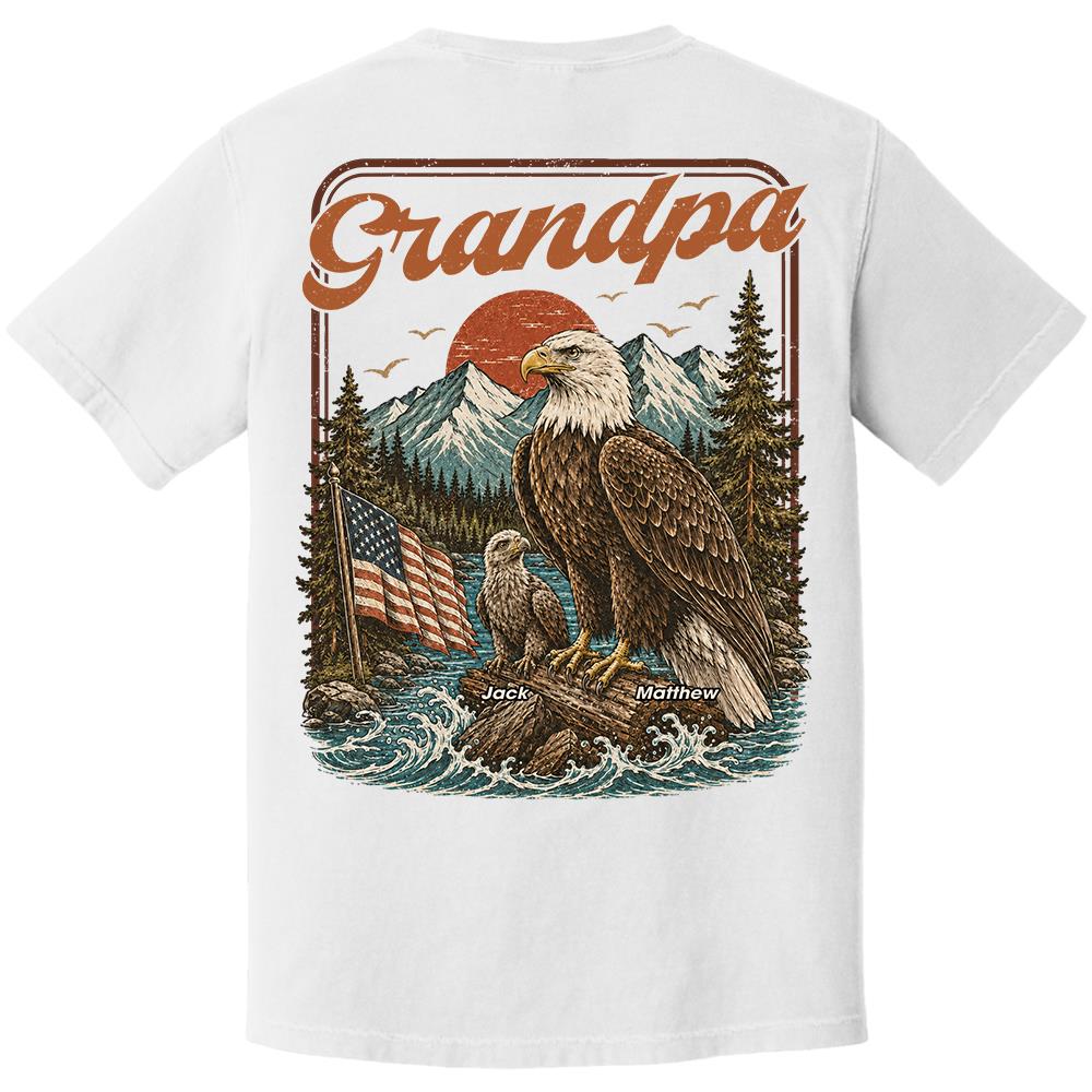 Personalized Papa America Eagle Patriotic T-Shirt Father Day Gifts for Dad Funny Papa Tshirt Cool Daddy Eagle Vintage Retro Shirt for Men Hv01