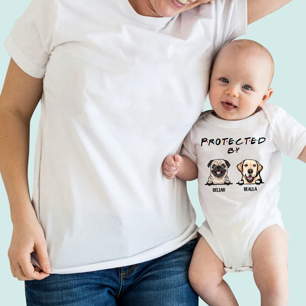 Protected By Dog Onesie Custom Dog Breeds For Baby Newborn Gift Baby Shower Onesie H2511