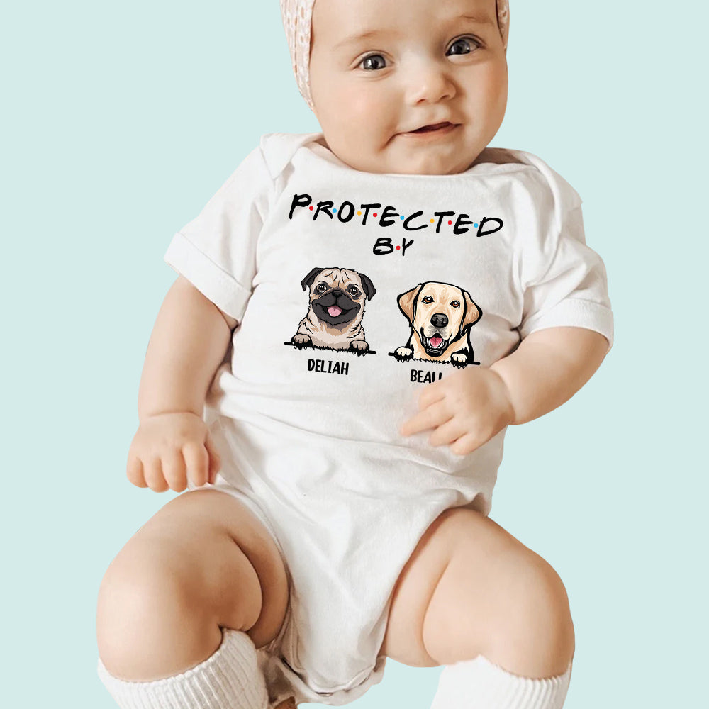 Protected By Dog Onesie Custom Dog Breeds For Baby Newborn Gift Baby Shower Onesie H2511