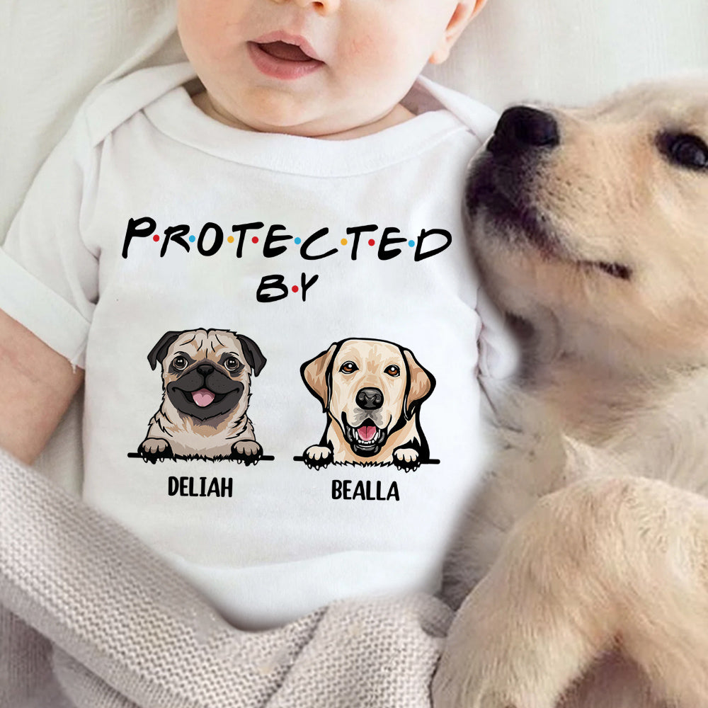 Protected By Dog Onesie Custom Dog Breeds For Baby Newborn Gift Baby Shower Onesie H2511