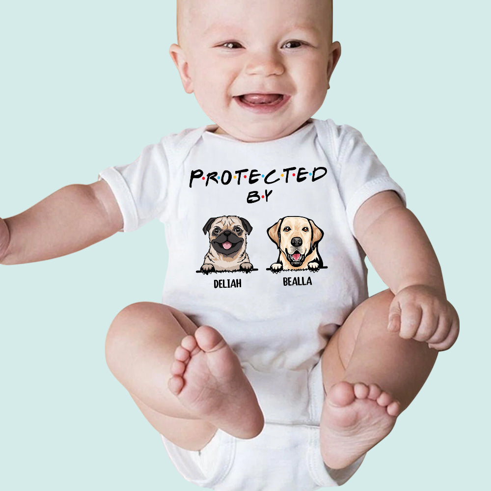 Protected By Dog Onesie Custom Dog Breeds For Baby Newborn Gift Baby Shower Onesie H2511