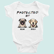 Protected By Dog Onesie Custom Dog Breeds For Baby Newborn Gift Baby Shower Onesie H2511
