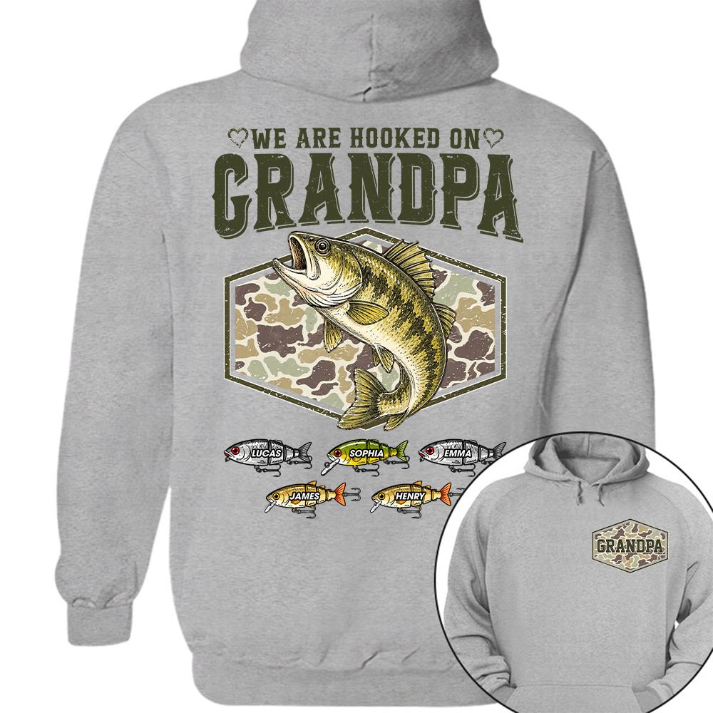 We Are Hooked On Grandpa Personalized Vintage Retro Fishing Shirt, Custom Fishing Gift for Dad, Father's Day Tee Na02 Hv01