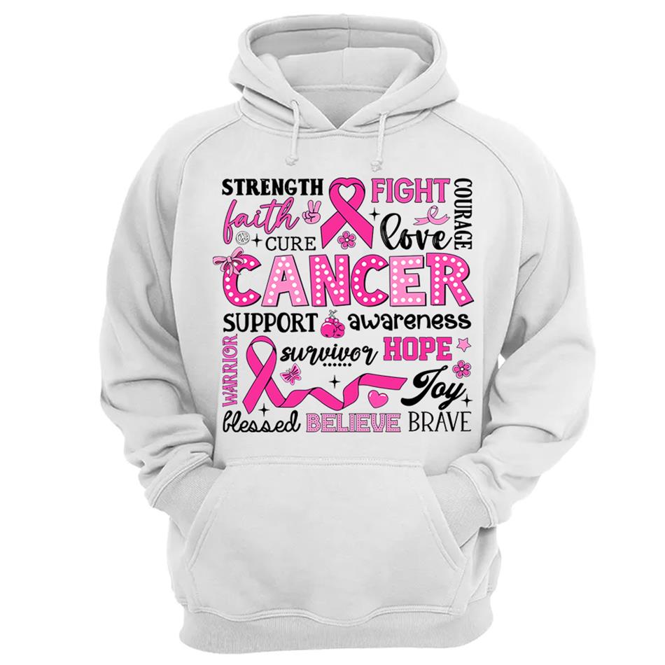 Strength Faith Cure Fight Love Courage Breast Cancer Awareness Inspirational Conquete Ribbon Shirt H2511 Trna