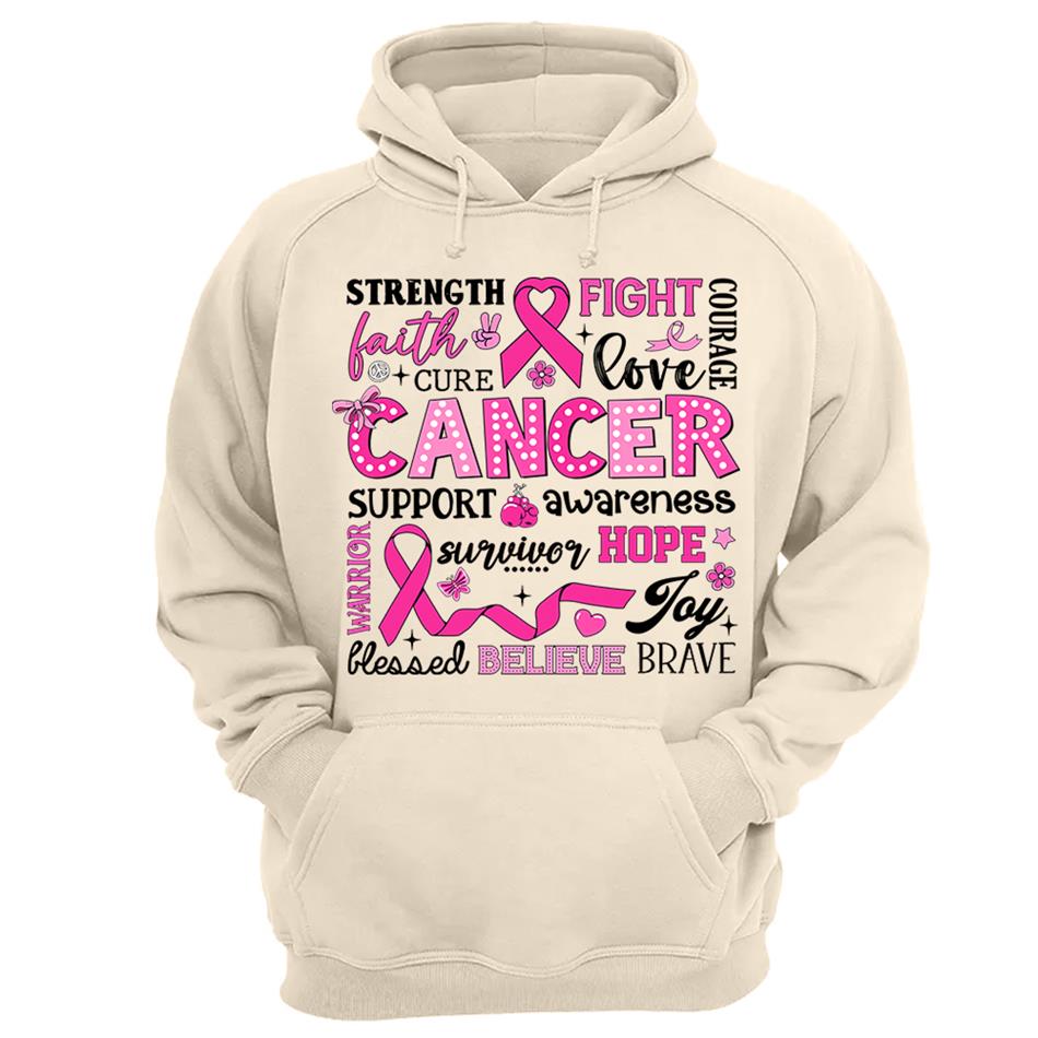 Strength Faith Cure Fight Love Courage Breast Cancer Awareness Inspirational Conquete Ribbon Shirt H2511 Trna