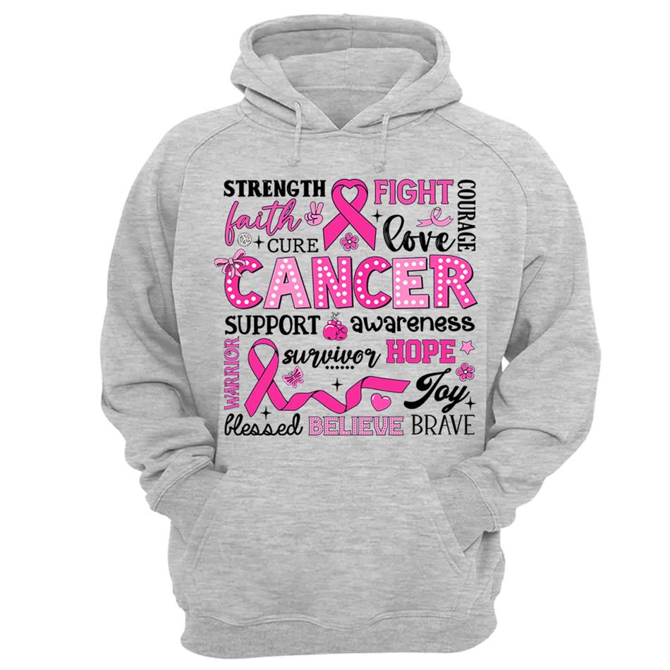 Strength Faith Cure Fight Love Courage Breast Cancer Awareness Inspirational Conquete Ribbon Shirt H2511 Trna