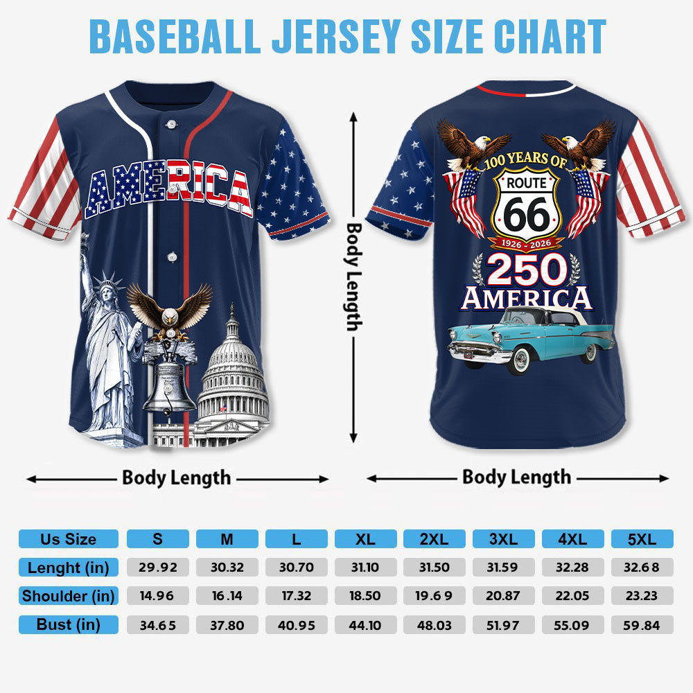 Celebrate 100 Years of Road Route 66 and America 250th Anniversary - Personalized Car Photo Baseball Jersey A2110 Pt99