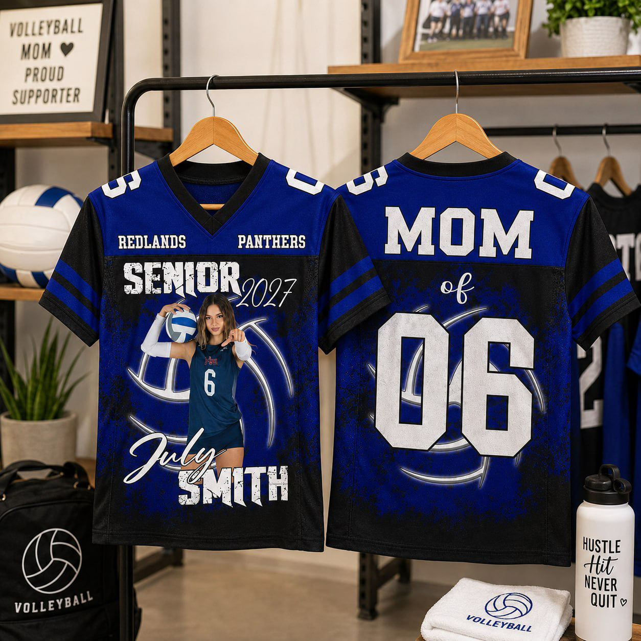 Personalized Volleyball Senior Mom Jersey Shirt, Custom Photo Player Name & Number, Senior Game Day Shirt for Mom Grandma Family T1807 VH01