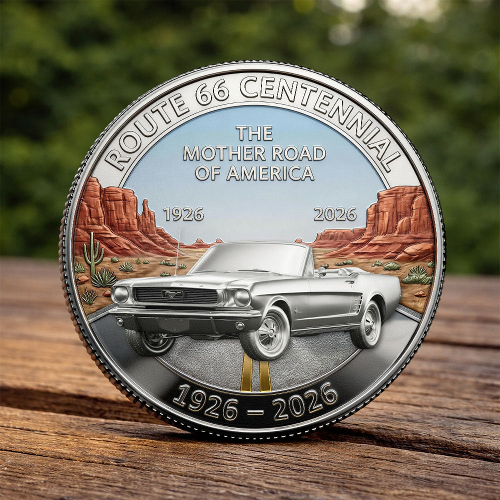 Celebrate 100 Years of Road Route 66 -  Custom Car's Photo Commemorative Coin, Iconic American Highway Souvenir Gift for Route 66 Lovers & History Fans A2110 Pt99