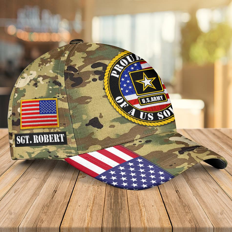 Proud Mom Of A Us Soldier Custom Camouiflage Cap Gift For Mom Dad... Family Members Military Graduate Day Cap H2511 Trna