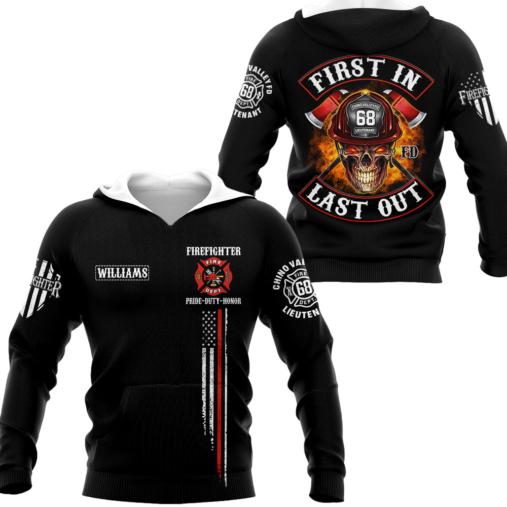 US Firefighter First In Last Out Personalized All Over Print Shirt For Firefighter H2511