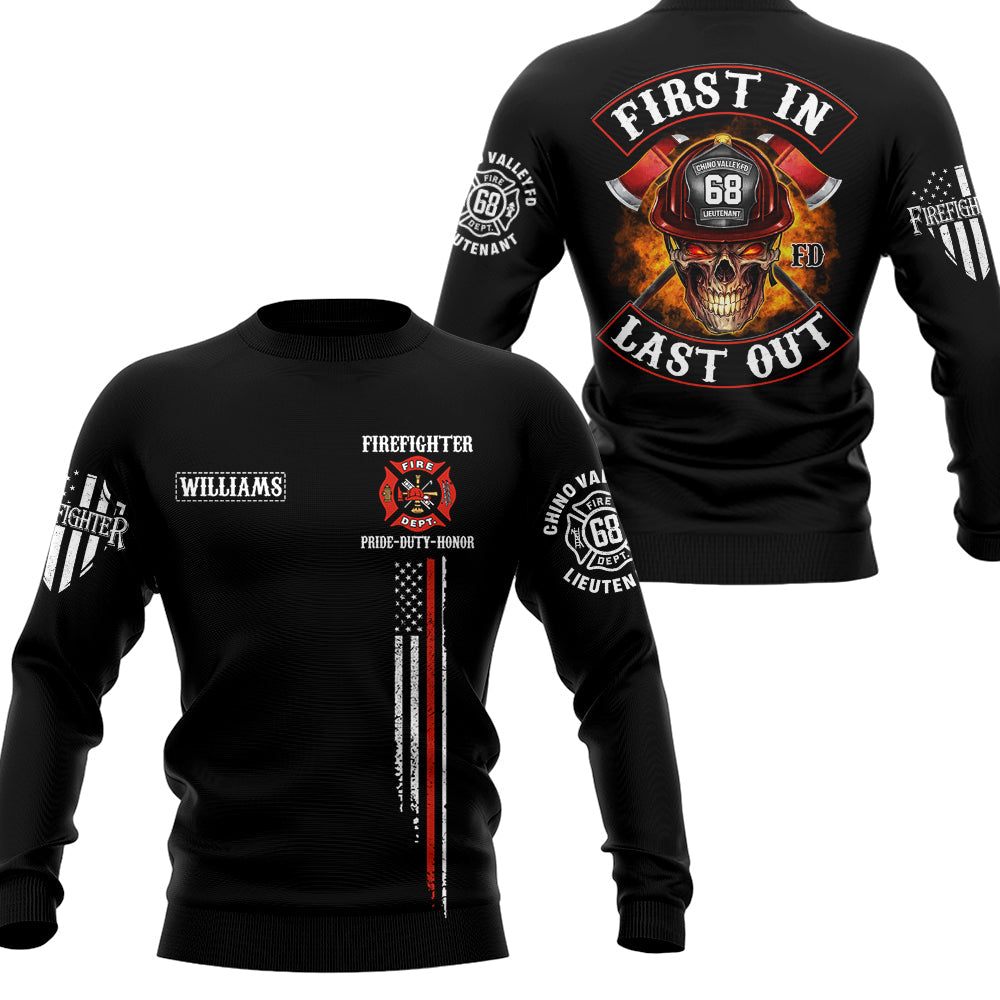 US Firefighter First In Last Out Personalized All Over Print Shirt For Firefighter H2511