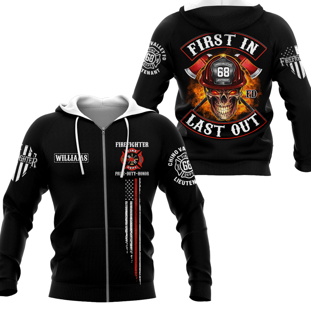 US Firefighter First In Last Out Personalized All Over Print Shirt For Firefighter H2511