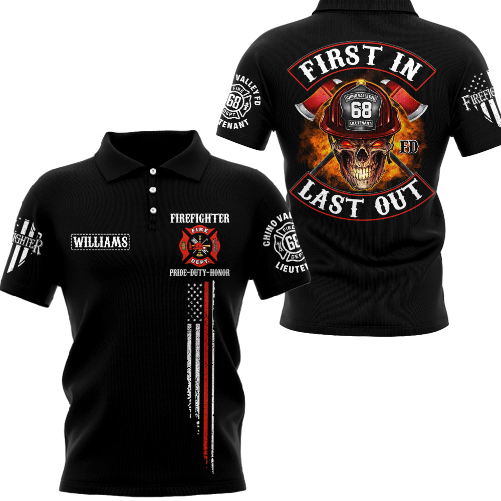 US Firefighter First In Last Out Personalized All Over Print Shirt For Firefighter H2511