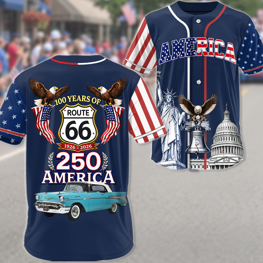 Celebrate 100 Years of Road Route 66 and America 250th Anniversary - Personalized Car Photo Baseball Jersey A2110 Pt99