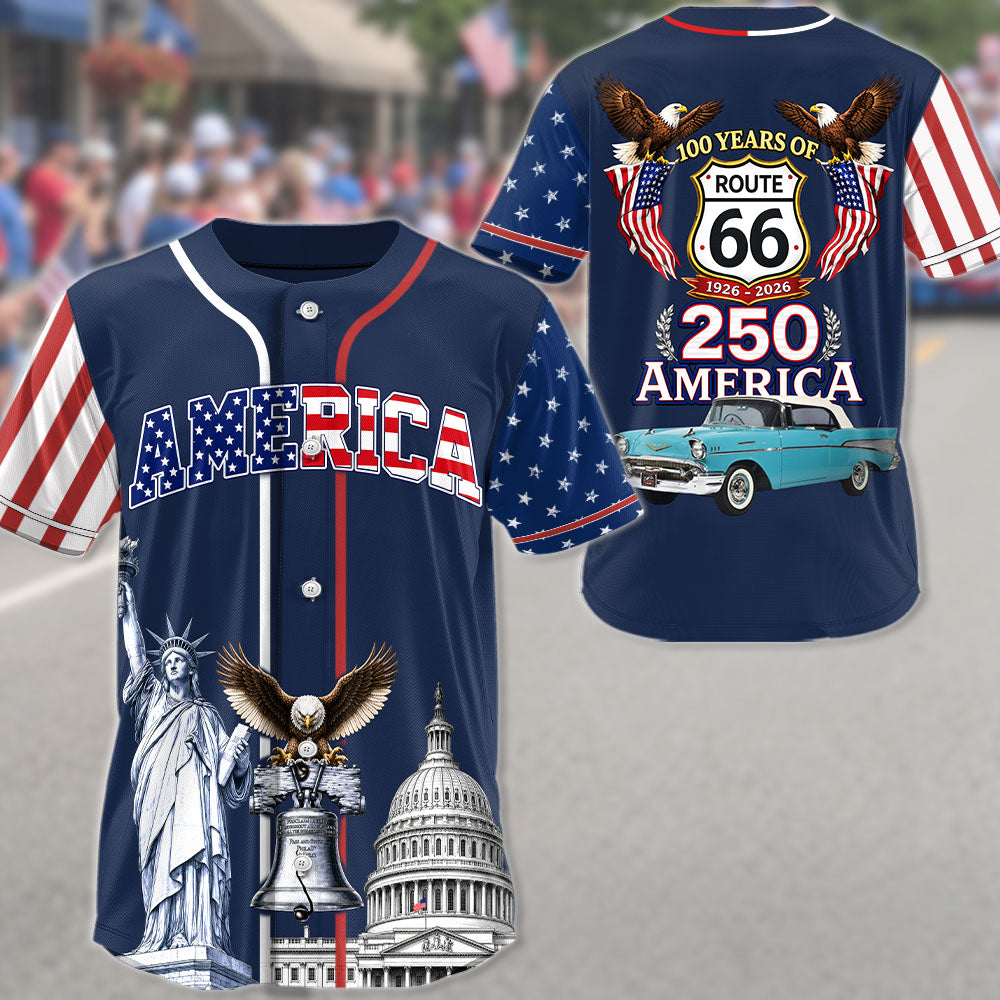 Celebrate 100 Years of Road Route 66 and America 250th Anniversary - Personalized Car Photo Baseball Jersey A2110 Pt99