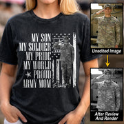 He Is Not Just A Soldier He Is My Son Grunge Flag Retro Vintage Photo - Personalized Shirt Custom Graduate Picture Shirt Military Family Matching Shirt H2511 Trna