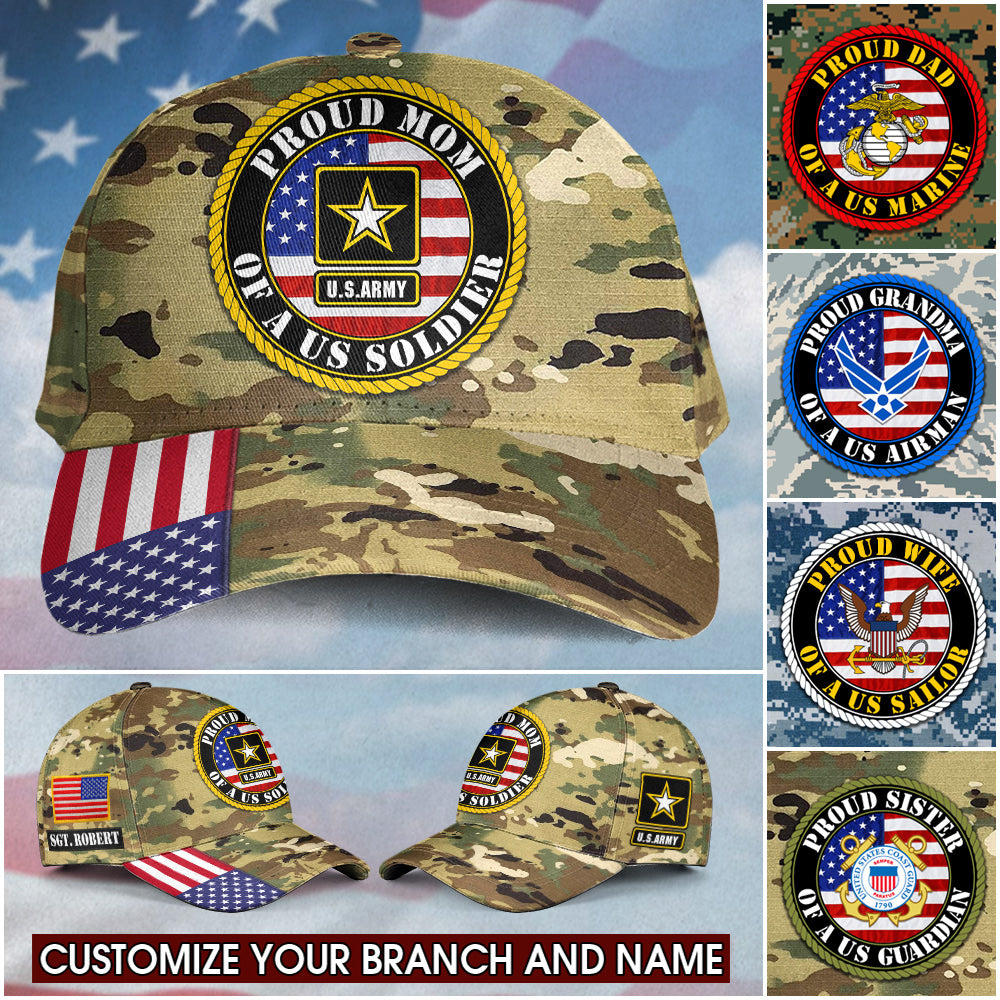 Proud Mom Of A Us Soldier Custom Camouiflage Cap Gift For Mom Dad... Family Members Military Graduate Day Cap H2511 Trna