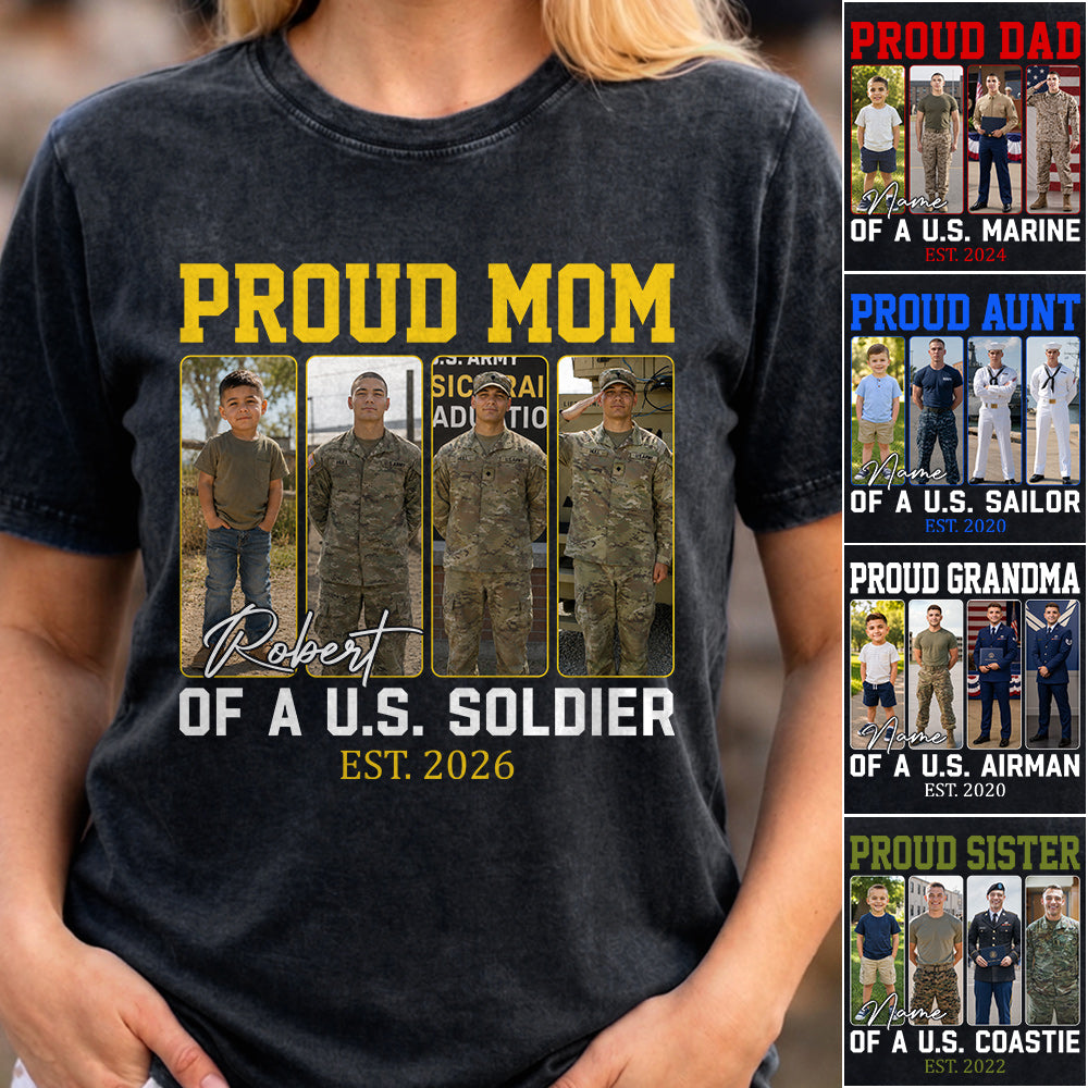 Proud Mom Of A US Soldier Custom Soldier Photo Military Journey Timeline Shirt For Proud Mom Dad Military Family H2511 Trna