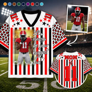 Personalized Football Jersey Shirt with Photo, Custom Team Name & Mascot, Black Gold Leopard Game Day Gift for Mom, Dad & Grandma Hv01