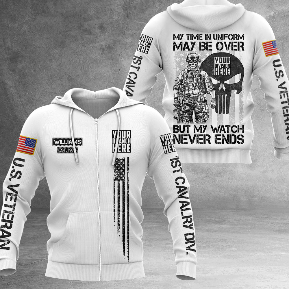 My Time In Uniform May Be Over But My Watch Never Ends Personalized All Over Print Shirt For Veteran H2511