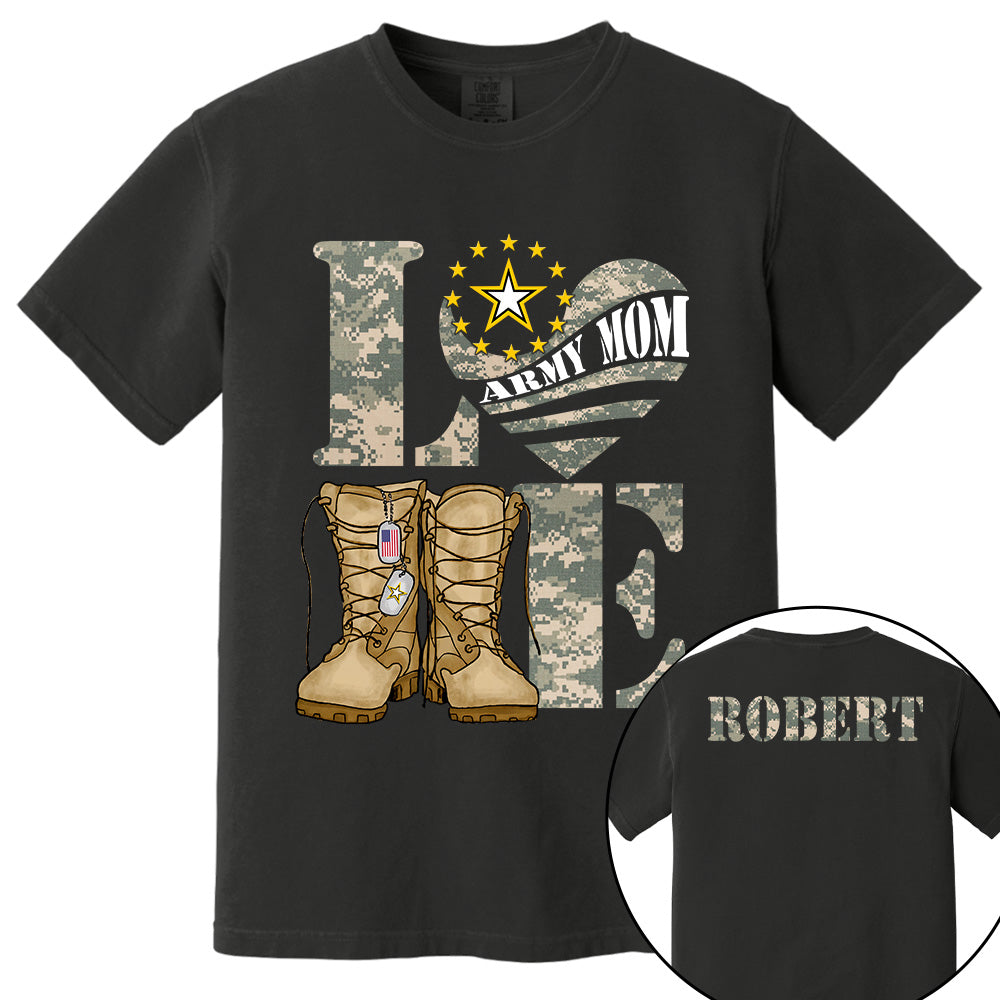Love Army Mom Combat Boots Custom Shirt For Proud Mom Grandma Sister Military Family Shirt H2511 Trna