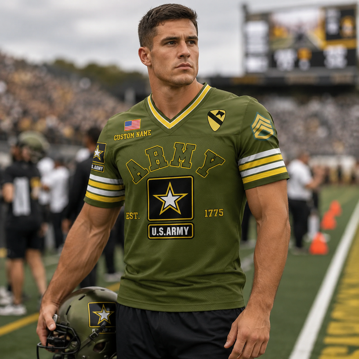US Military Football Jersey Custom All Branches Rank Division Name For Military Retirement Veteran Dad Grandpa H2511