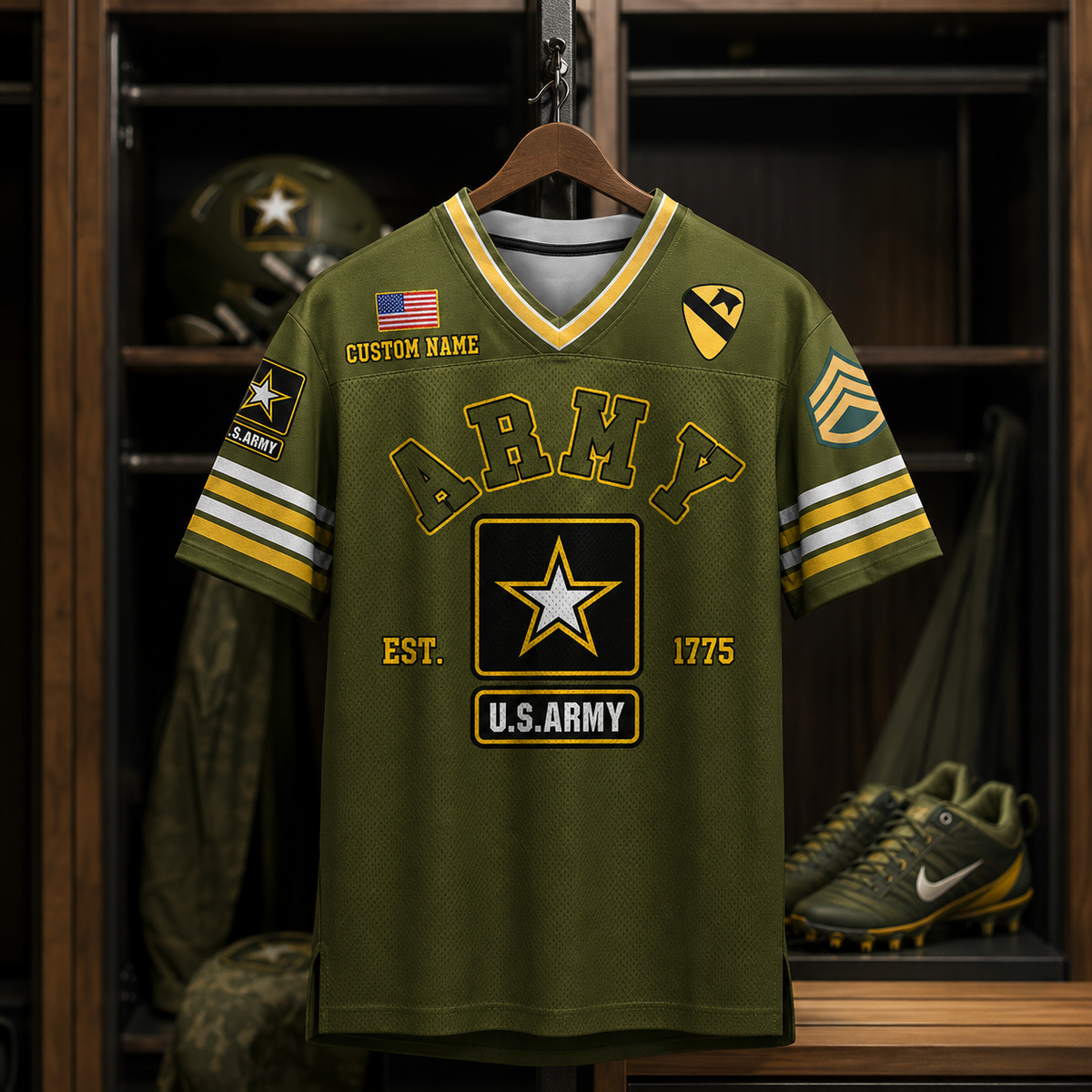US Military Football Jersey Custom All Branches Rank Division Name For Military Retirement Veteran Dad Grandpa H2511
