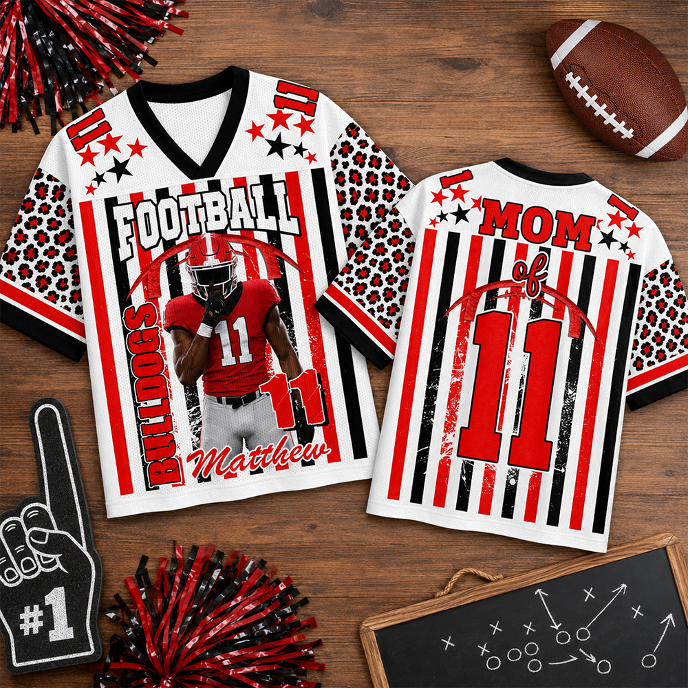 Personalized Football Jersey with Player Photo, Custom Team Name & Mascot Football Jersey for Football Mom & Grandma Hv01