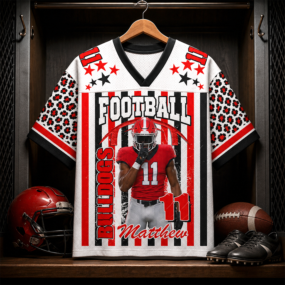 Personalized Football Jersey with Player Photo, Custom Team Name & Mascot Football Jersey for Football Mom & Grandma Hv01