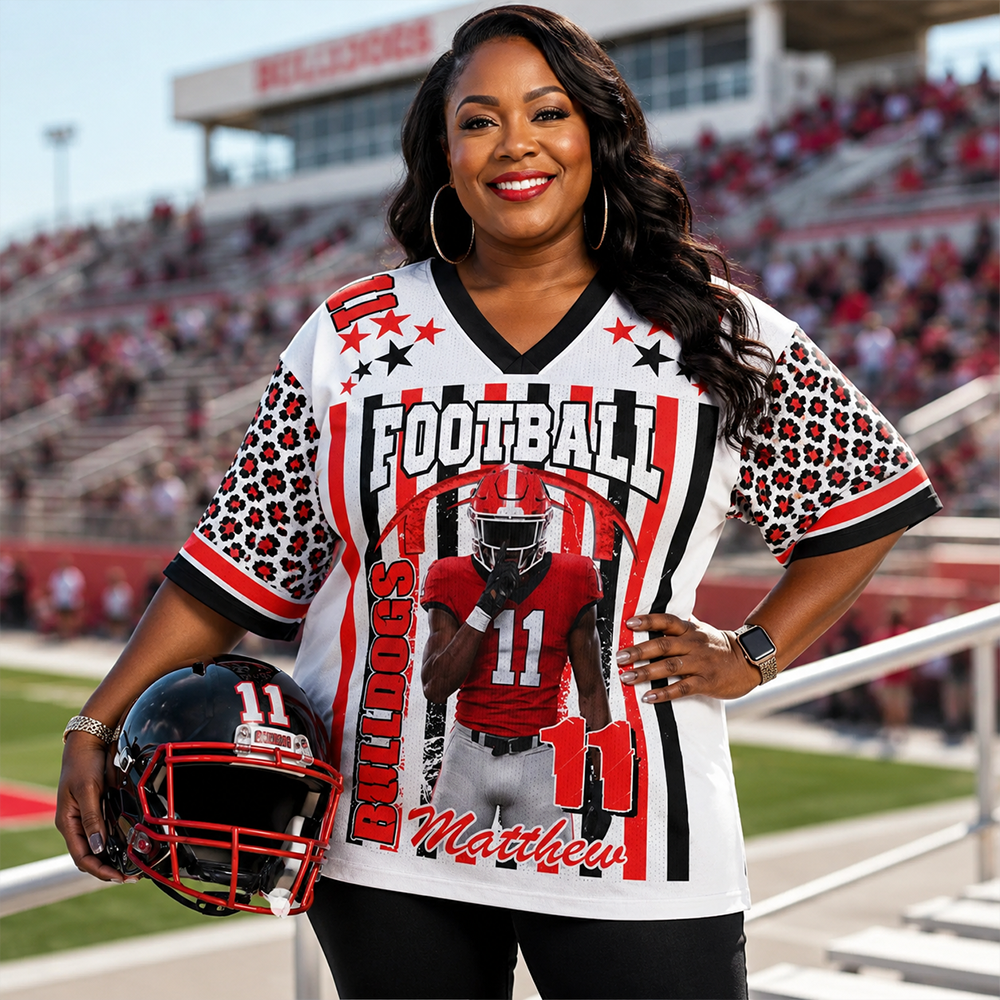 Personalized Football Jersey with Player Photo, Custom Team Name & Mascot Football Jersey for Football Mom & Grandma Hv01